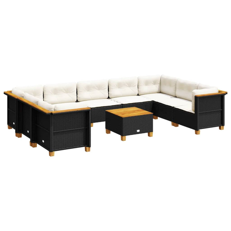 10 Piece Garden Sofa Set with Cushions Black Poly Rattan Payday Deals