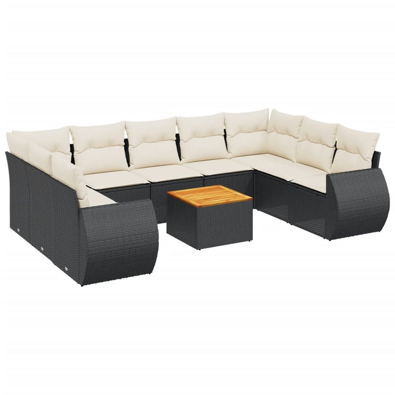 10 Piece Garden Sofa Set with Cushions Black Poly Rattan Payday Deals