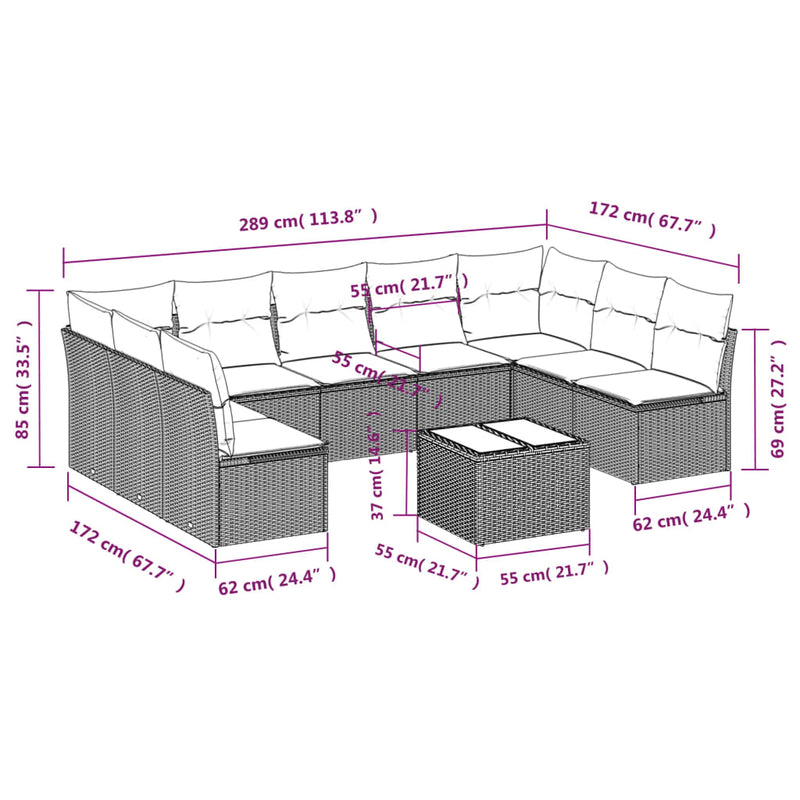 10 Piece Garden Sofa Set with Cushions Black Poly Rattan Payday Deals