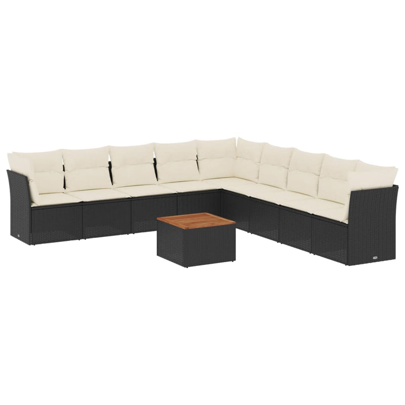 10 Piece Garden Sofa Set with Cushions Black Poly Rattan Payday Deals