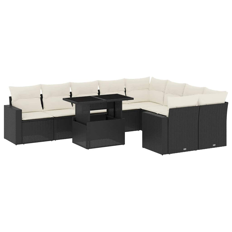 10 Piece Garden Sofa Set with Cushions Black Poly Rattan Payday Deals