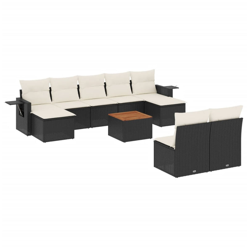 10 Piece Garden Sofa Set with Cushions Black Poly Rattan Payday Deals