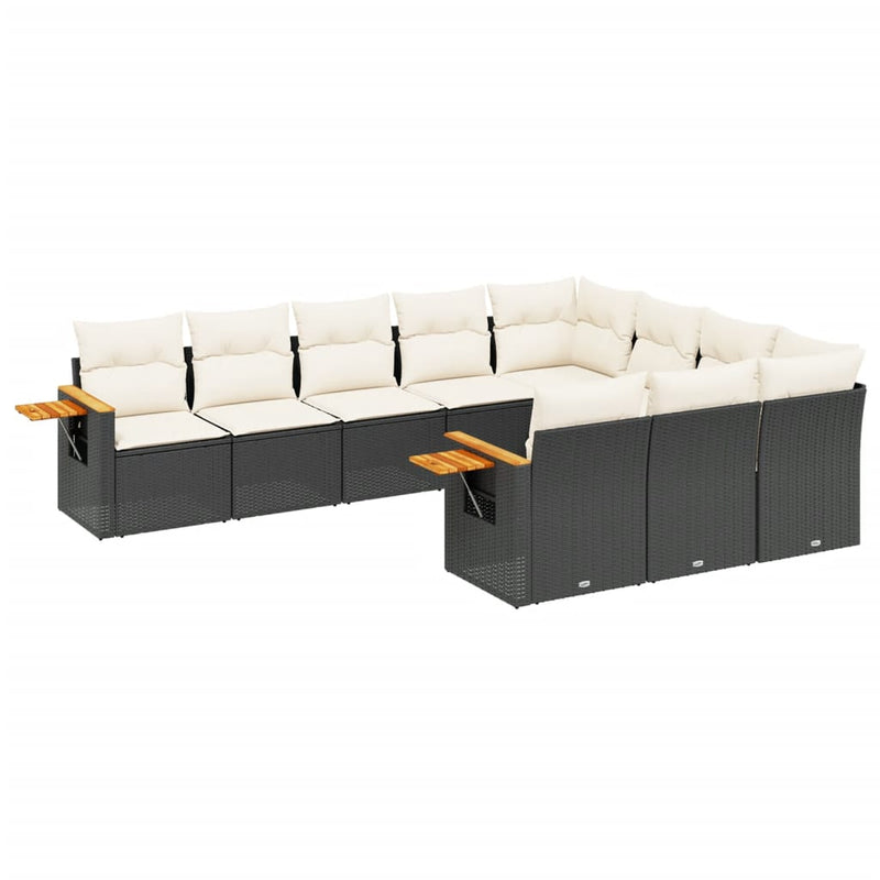 10 Piece Garden Sofa Set with Cushions Black Poly Rattan Payday Deals