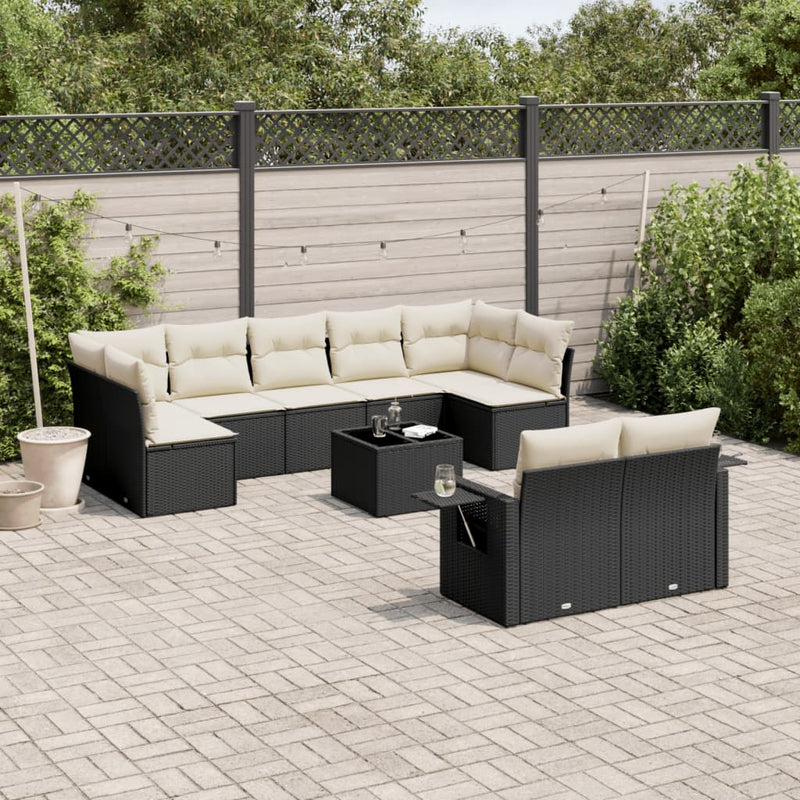 10 Piece Garden Sofa Set with Cushions Black Poly Rattan Payday Deals