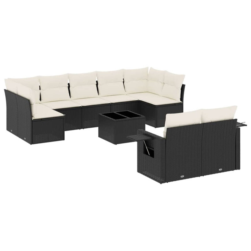 10 Piece Garden Sofa Set with Cushions Black Poly Rattan Payday Deals