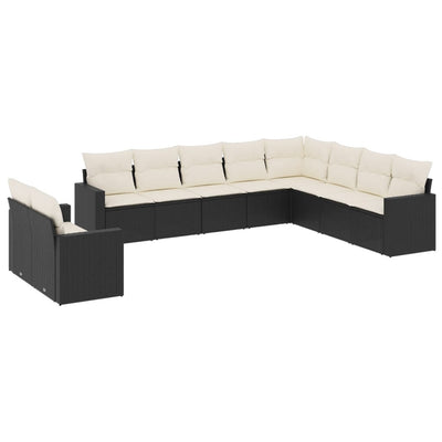 10 Piece Garden Sofa Set with Cushions Black Poly Rattan Payday Deals