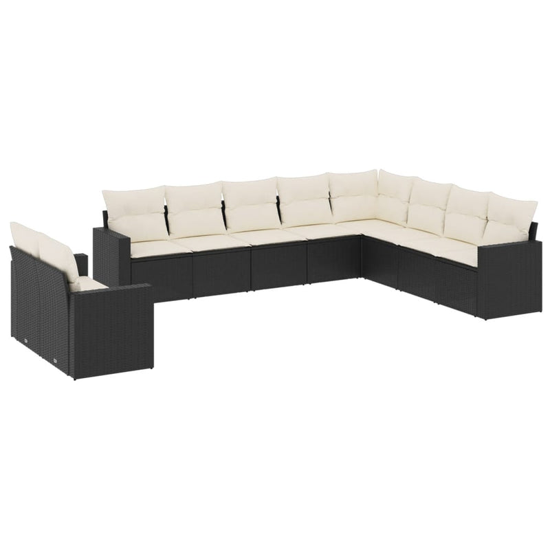 10 Piece Garden Sofa Set with Cushions Black Poly Rattan Payday Deals