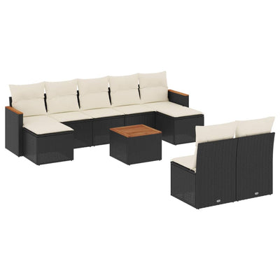 10 Piece Garden Sofa Set with Cushions Black Poly Rattan Payday Deals