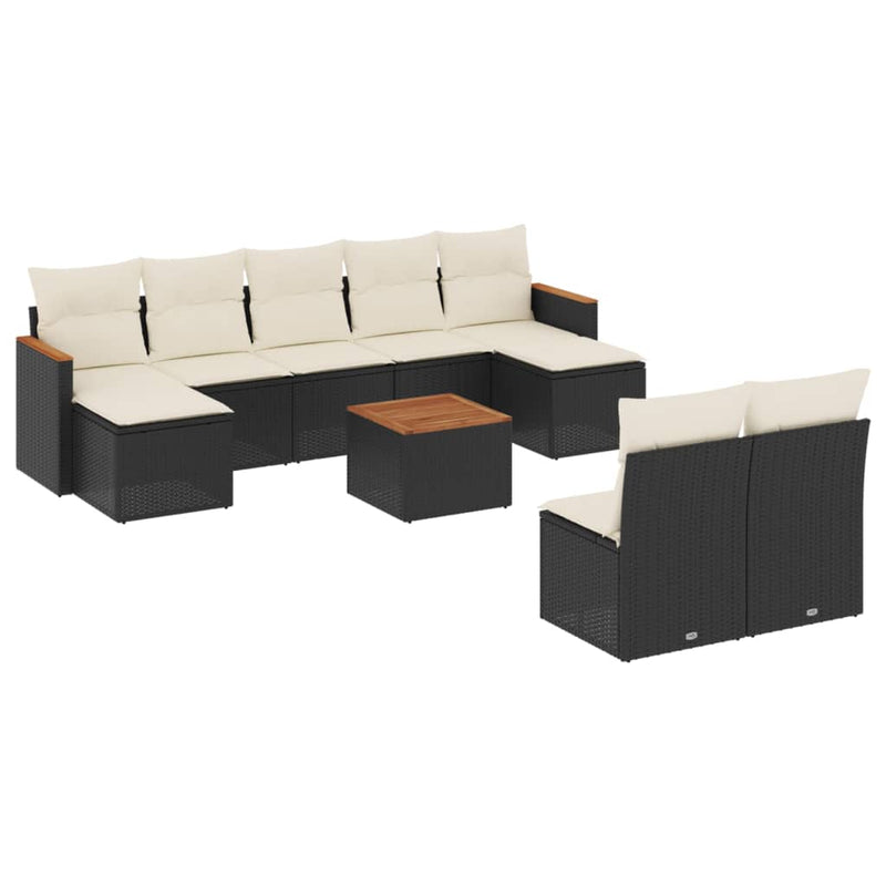 10 Piece Garden Sofa Set with Cushions Black Poly Rattan Payday Deals