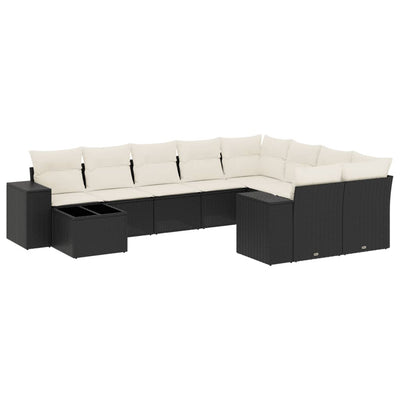 10 Piece Garden Sofa Set with Cushions Black Poly Rattan Payday Deals
