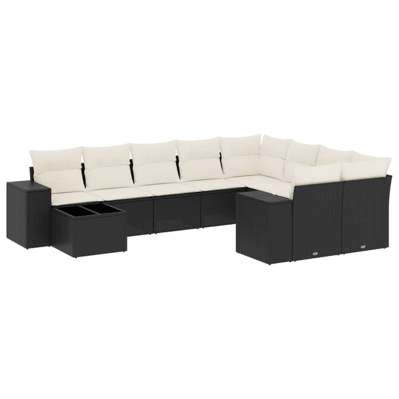 10 Piece Garden Sofa Set with Cushions Black Poly Rattan Payday Deals