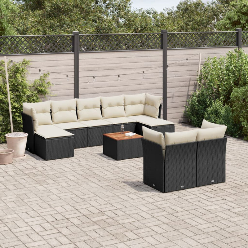 10 Piece Garden Sofa Set with Cushions Black Poly Rattan Payday Deals