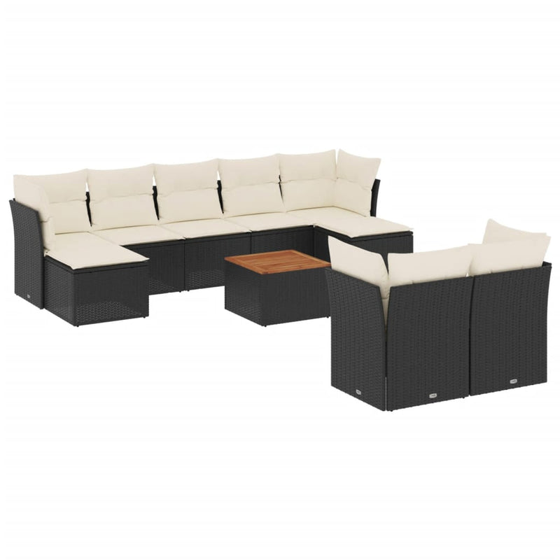 10 Piece Garden Sofa Set with Cushions Black Poly Rattan Payday Deals