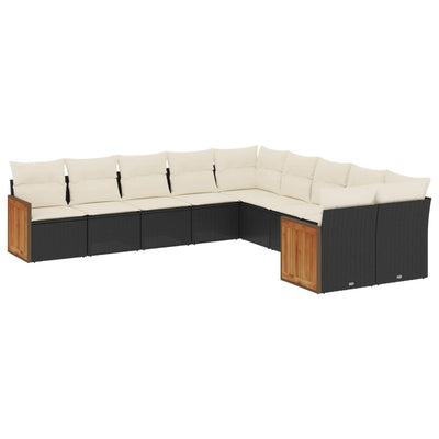 10 Piece Garden Sofa Set with Cushions Black Poly Rattan Payday Deals
