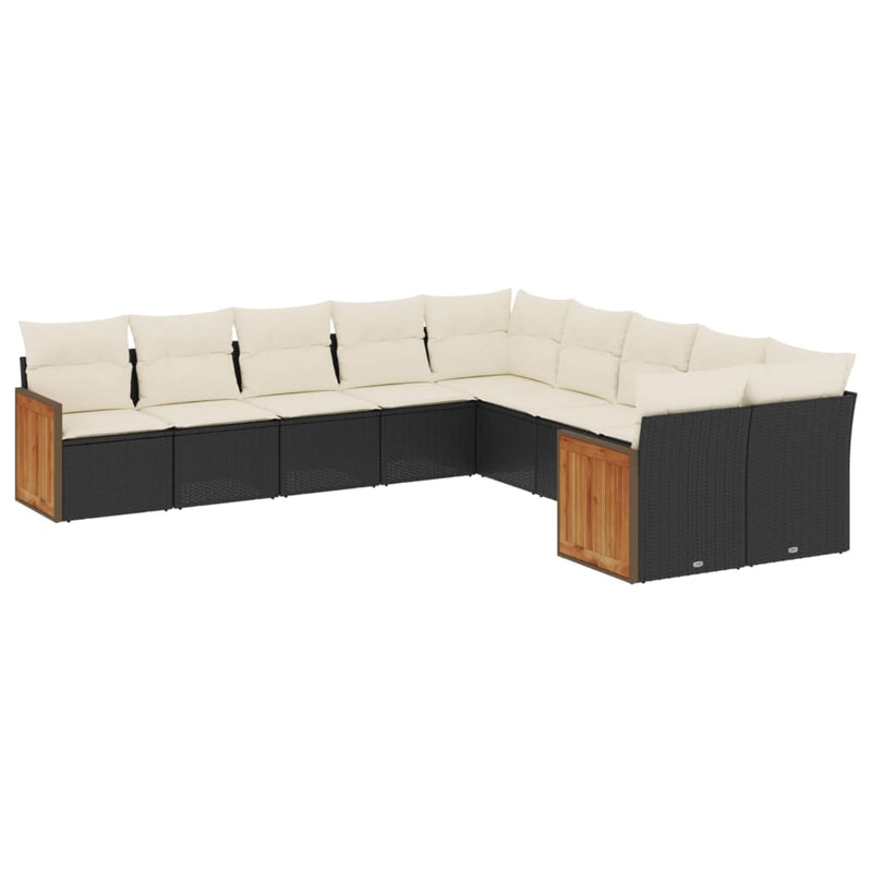 10 Piece Garden Sofa Set with Cushions Black Poly Rattan Payday Deals