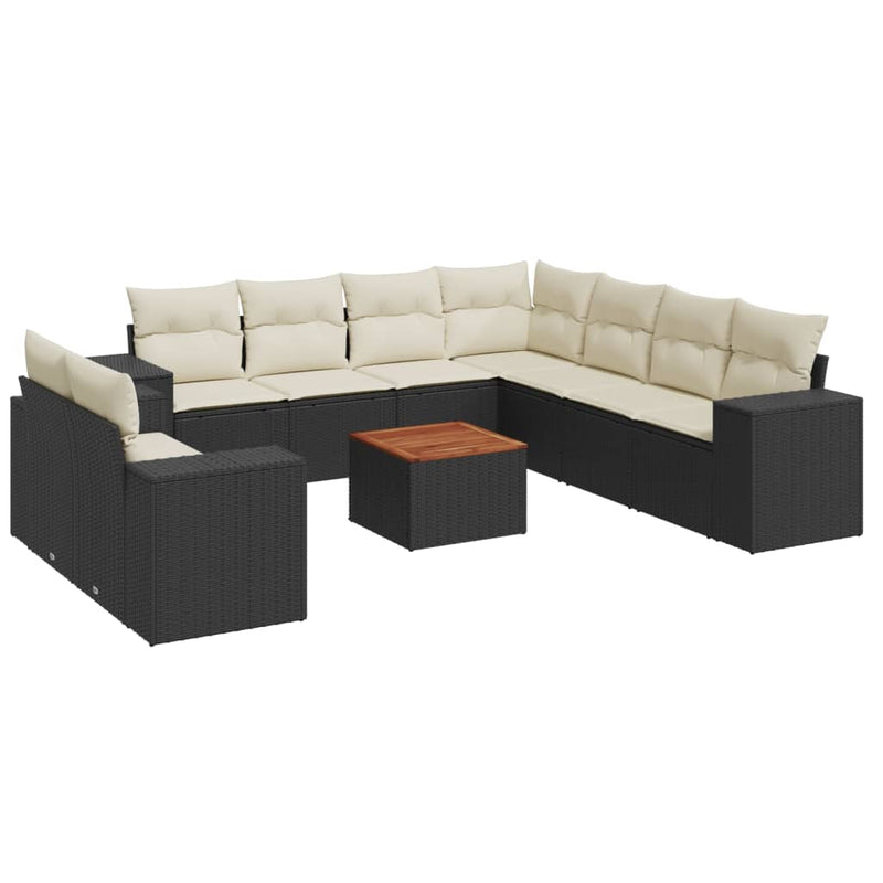 10 Piece Garden Sofa Set with Cushions Black Poly Rattan Payday Deals