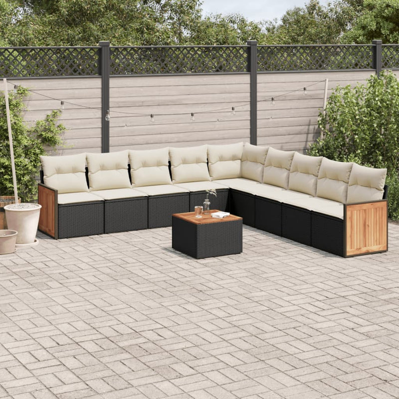10 Piece Garden Sofa Set with Cushions Black Poly Rattan Payday Deals