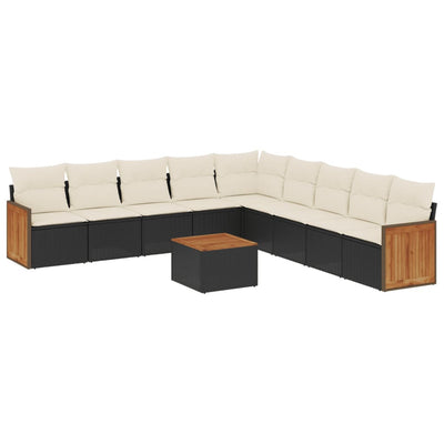10 Piece Garden Sofa Set with Cushions Black Poly Rattan Payday Deals