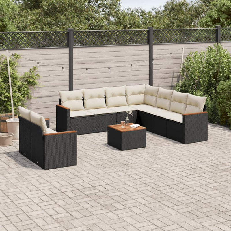 10 Piece Garden Sofa Set with Cushions Black Poly Rattan Payday Deals