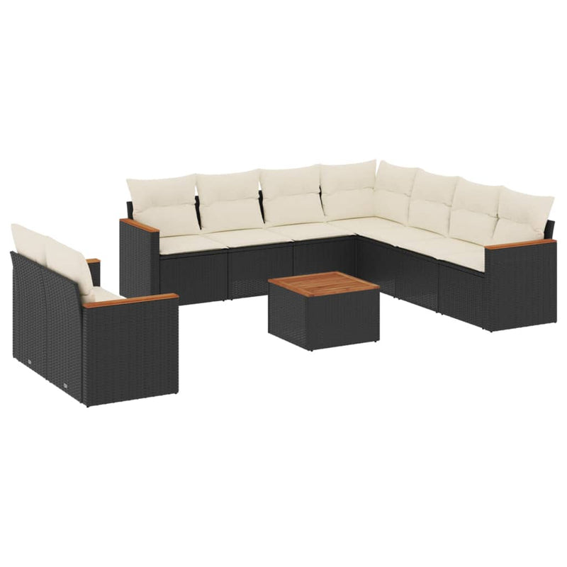 10 Piece Garden Sofa Set with Cushions Black Poly Rattan Payday Deals