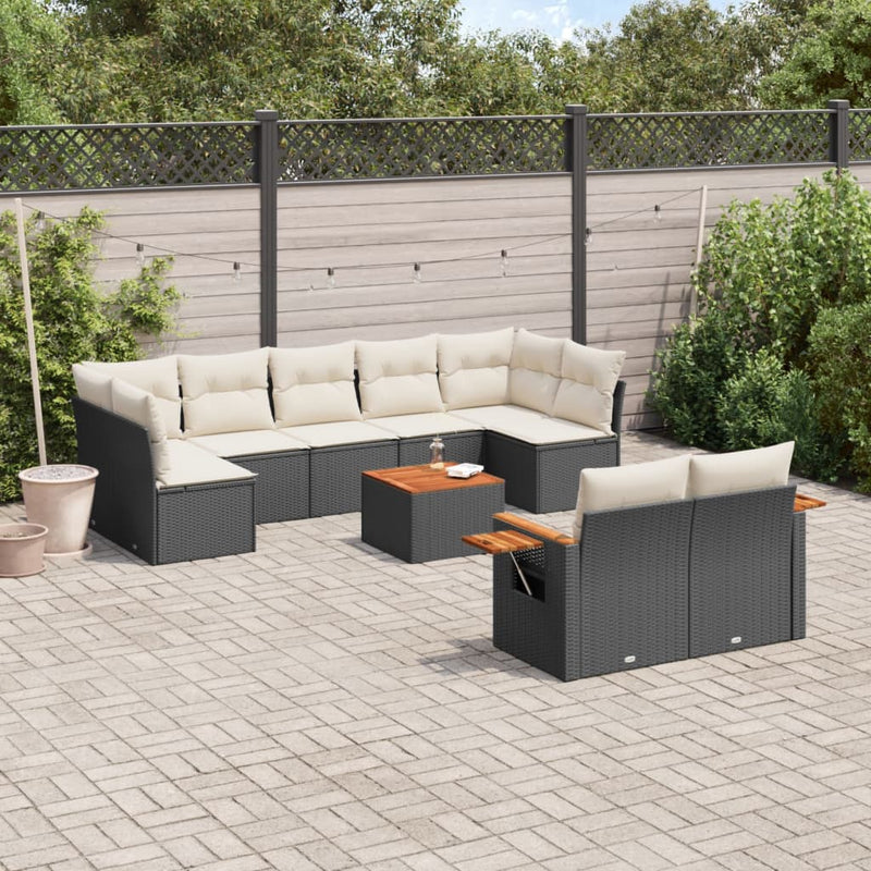 10 Piece Garden Sofa Set with Cushions Black Poly Rattan Payday Deals