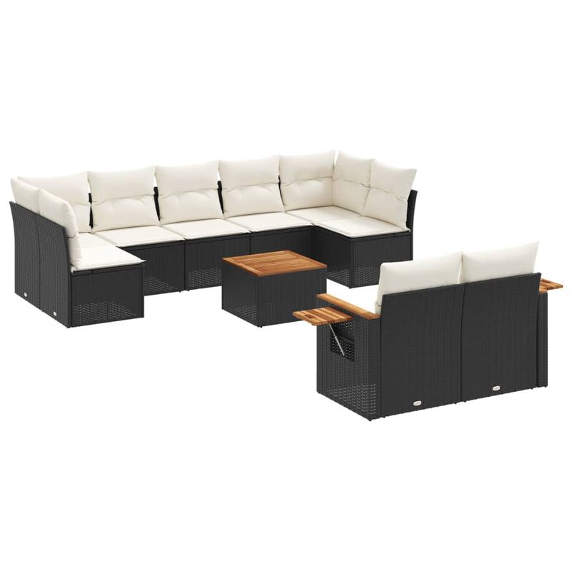 10 Piece Garden Sofa Set with Cushions Black Poly Rattan Payday Deals
