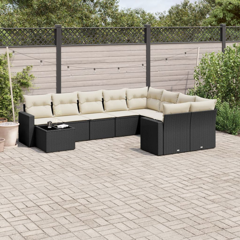 10 Piece Garden Sofa Set with Cushions Black Poly Rattan Payday Deals
