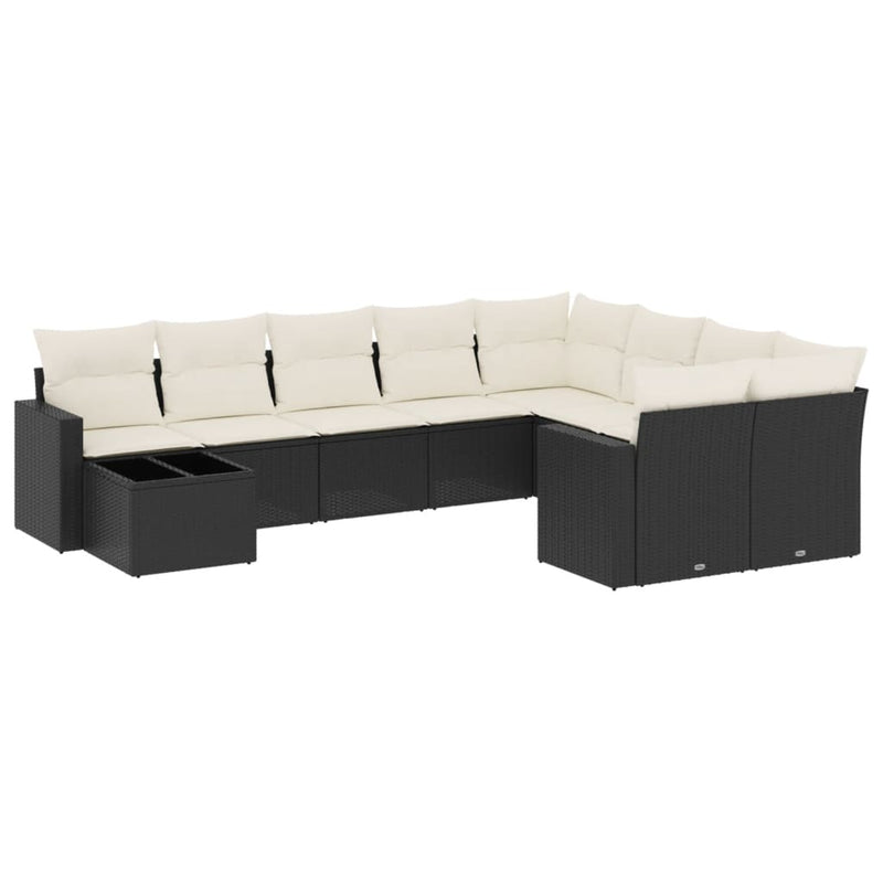 10 Piece Garden Sofa Set with Cushions Black Poly Rattan Payday Deals