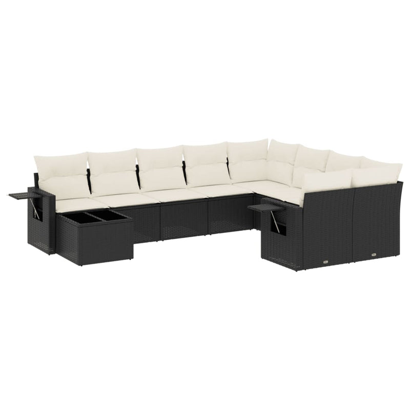 10 Piece Garden Sofa Set with Cushions Black Poly Rattan Payday Deals