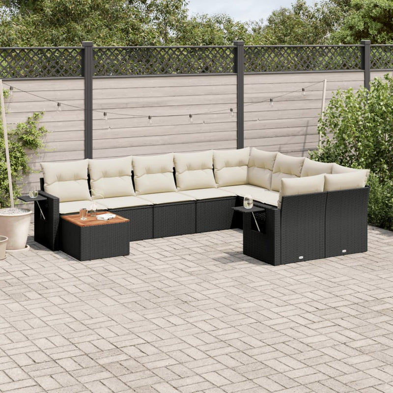 10 Piece Garden Sofa Set with Cushions Black Poly Rattan Payday Deals