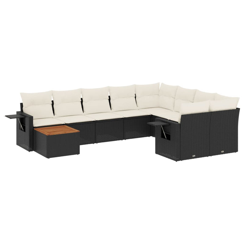 10 Piece Garden Sofa Set with Cushions Black Poly Rattan Payday Deals