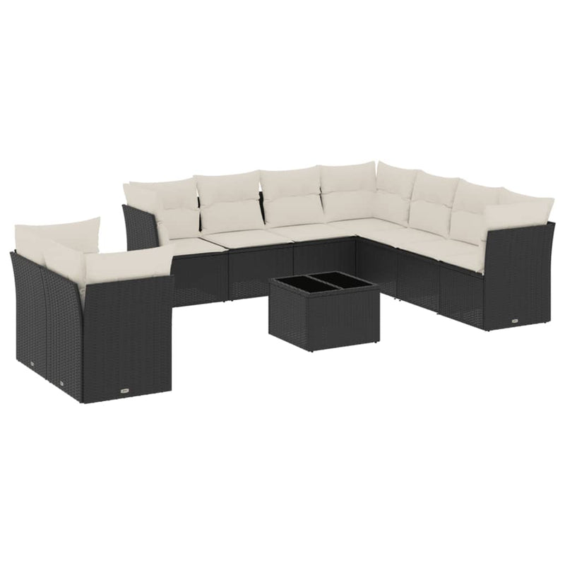 10 Piece Garden Sofa Set with Cushions Black Poly Rattan Payday Deals