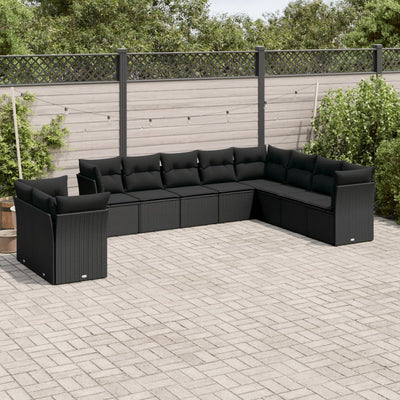 10 Piece Garden Sofa Set with Cushions Black Poly Rattan Payday Deals