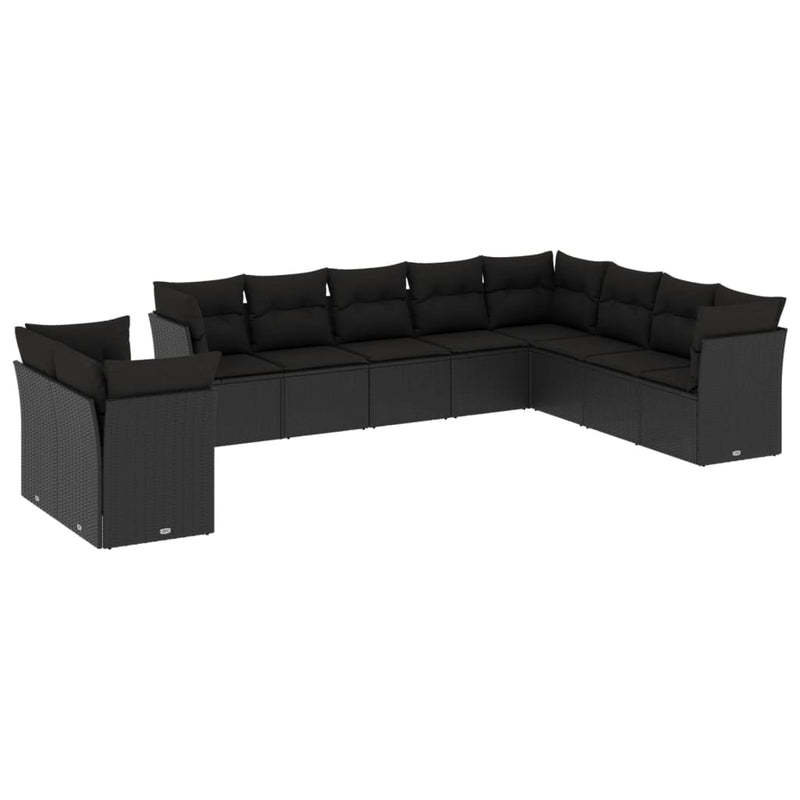 10 Piece Garden Sofa Set with Cushions Black Poly Rattan Payday Deals