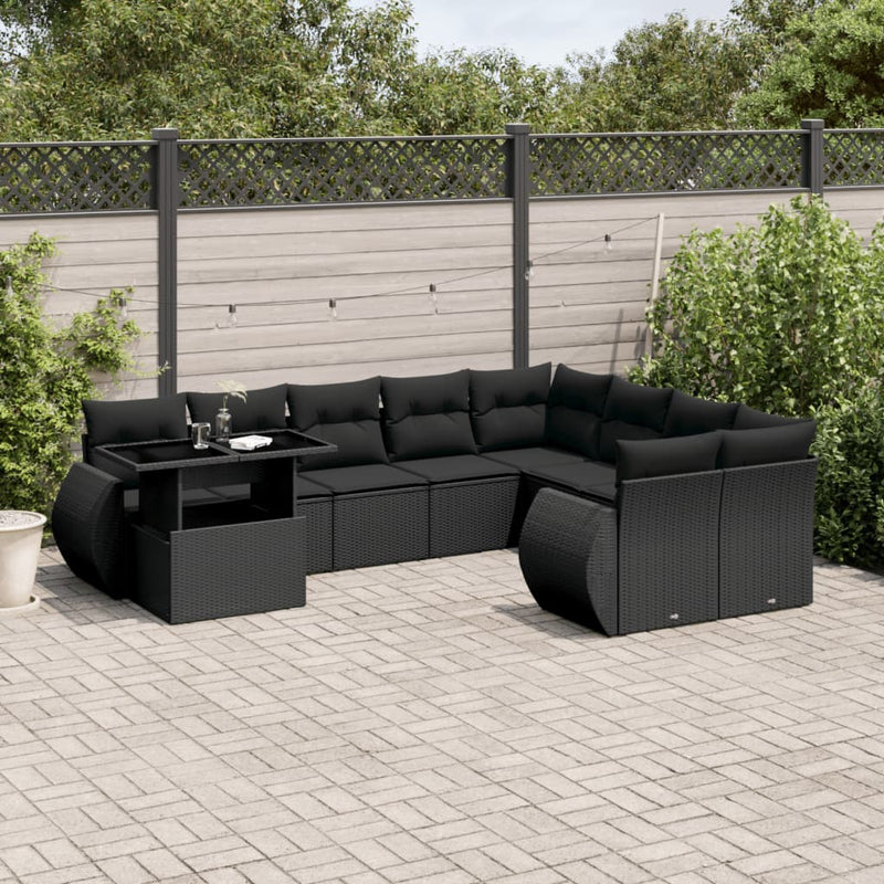 10 Piece Garden Sofa Set with Cushions Black Poly Rattan Payday Deals