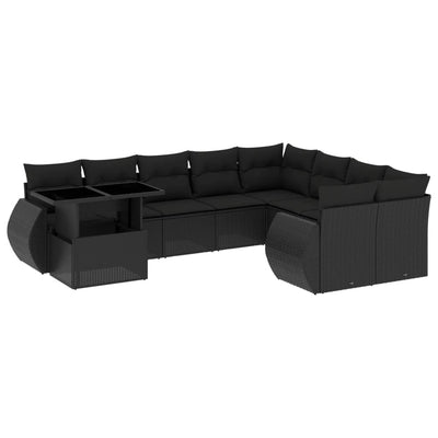 10 Piece Garden Sofa Set with Cushions Black Poly Rattan Payday Deals