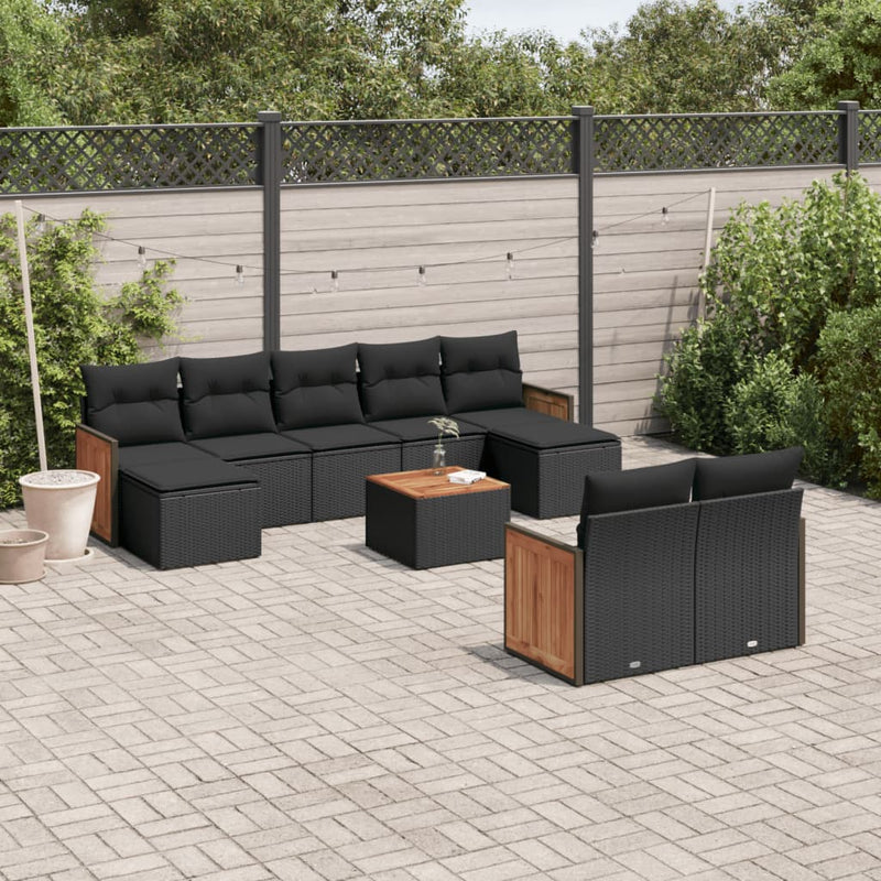 10 Piece Garden Sofa Set with Cushions Black Poly Rattan Payday Deals