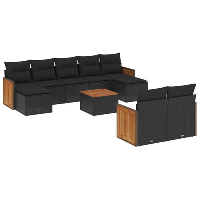 10 Piece Garden Sofa Set with Cushions Black Poly Rattan Payday Deals