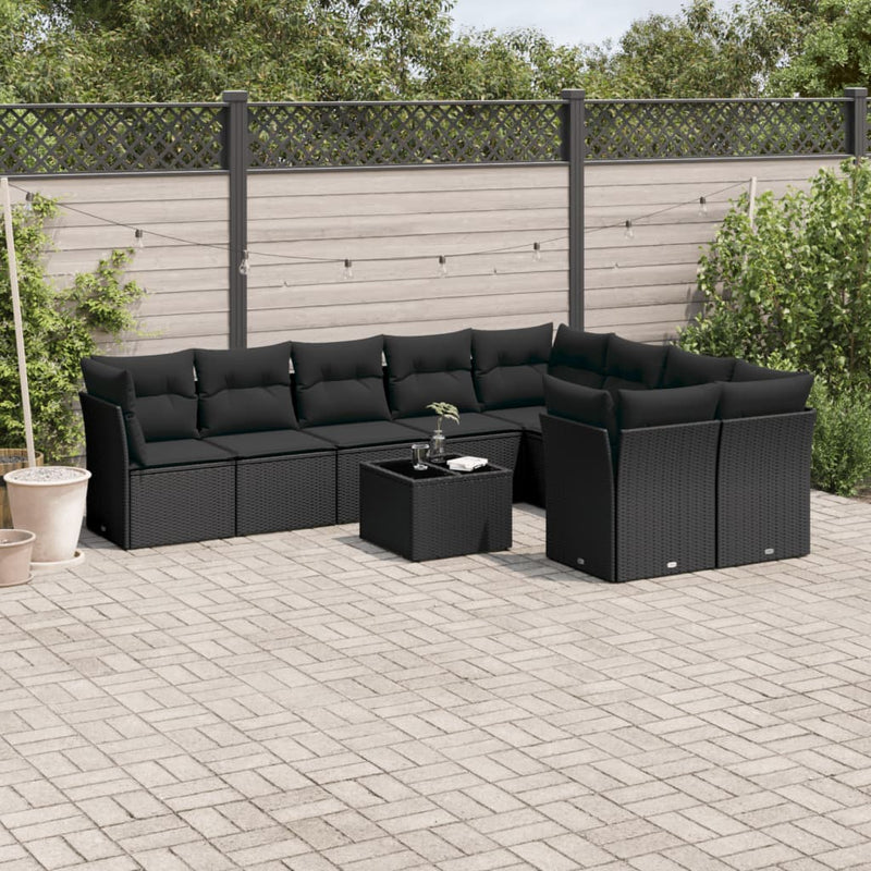 10 Piece Garden Sofa Set with Cushions Black Poly Rattan Payday Deals