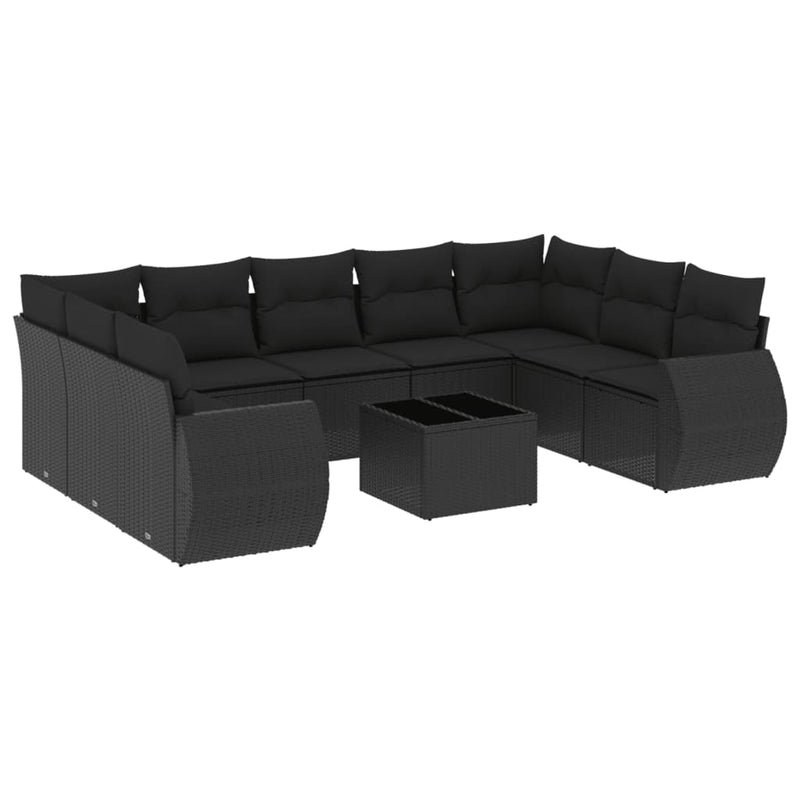 10 Piece Garden Sofa Set with Cushions Black Poly Rattan Payday Deals