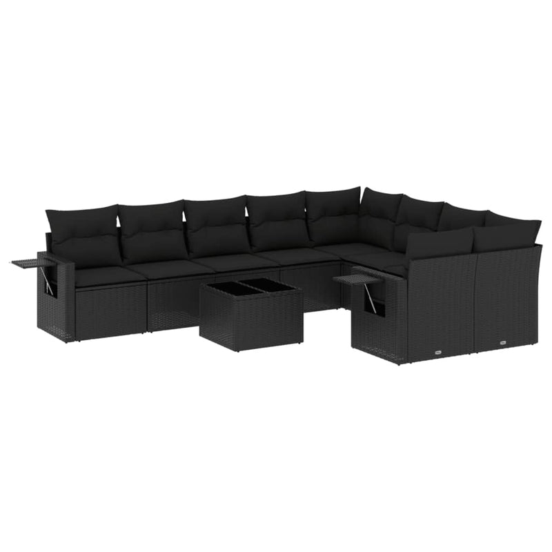 10 Piece Garden Sofa Set with Cushions Black Poly Rattan Payday Deals