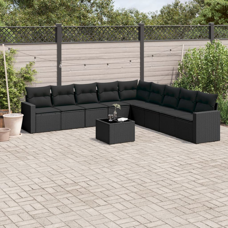 10 Piece Garden Sofa Set with Cushions Black Poly Rattan Payday Deals