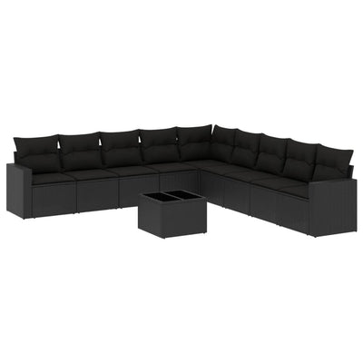 10 Piece Garden Sofa Set with Cushions Black Poly Rattan Payday Deals