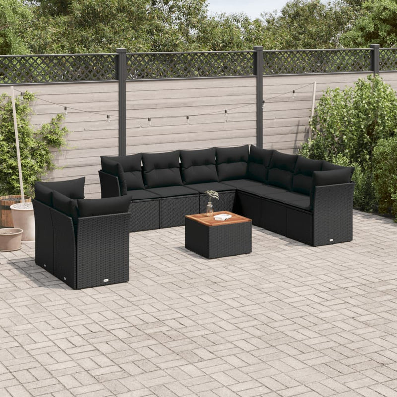 10 Piece Garden Sofa Set with Cushions Black Poly Rattan Payday Deals