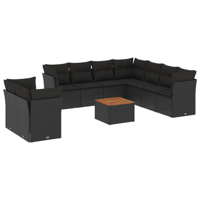 10 Piece Garden Sofa Set with Cushions Black Poly Rattan Payday Deals