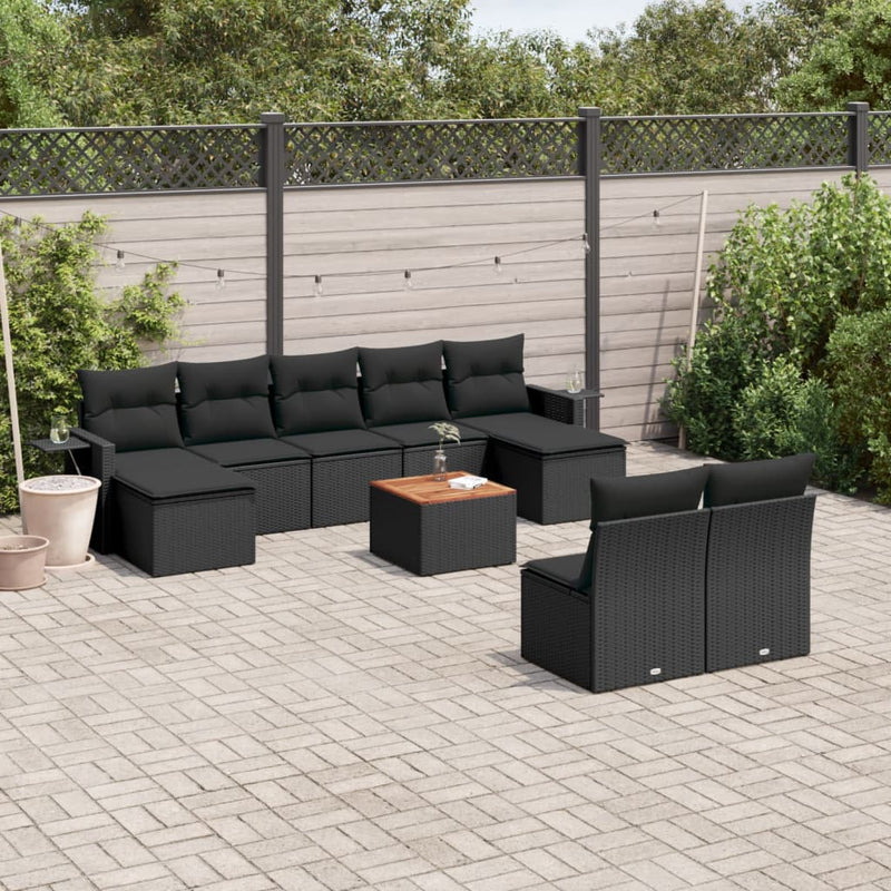 10 Piece Garden Sofa Set with Cushions Black Poly Rattan Payday Deals