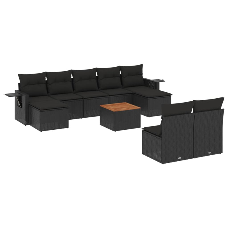 10 Piece Garden Sofa Set with Cushions Black Poly Rattan Payday Deals