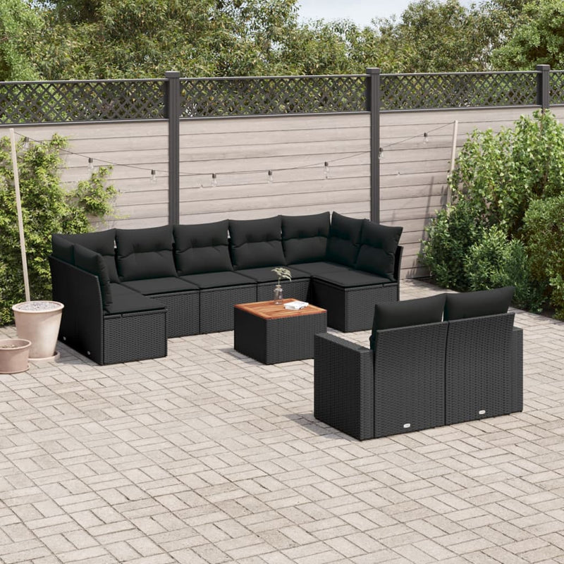 10 Piece Garden Sofa Set with Cushions Black Poly Rattan Payday Deals