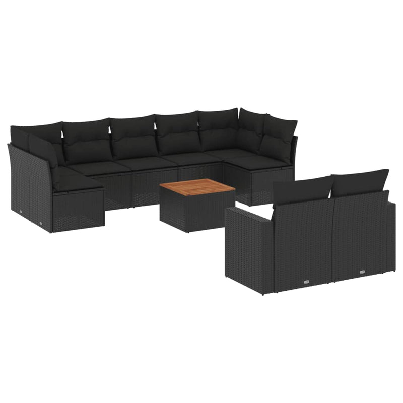 10 Piece Garden Sofa Set with Cushions Black Poly Rattan Payday Deals