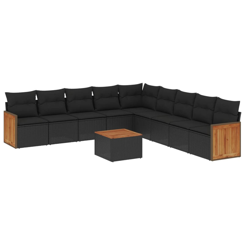 10 Piece Garden Sofa Set with Cushions Black Poly Rattan Payday Deals